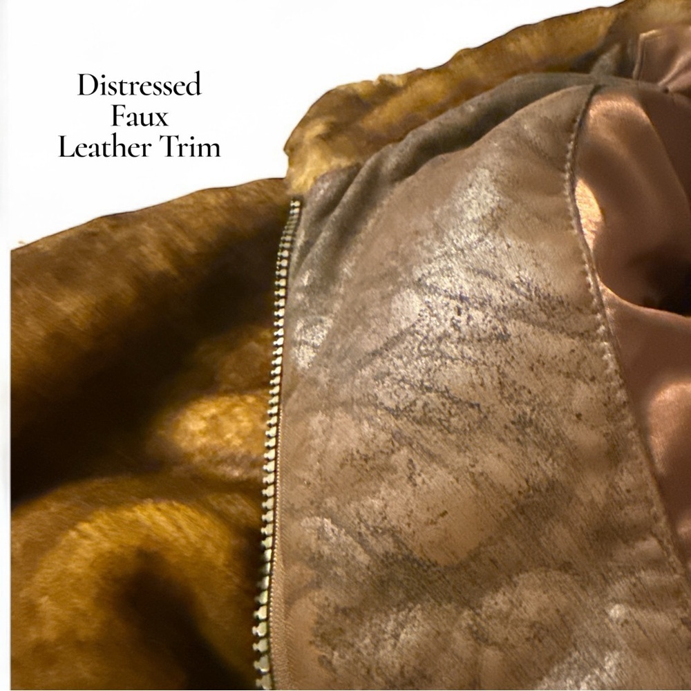 Alpine Studio Brown Faux Fur Jacket Ruched Distressed Faux Leather Trim Zipper - Picture 6 of 12